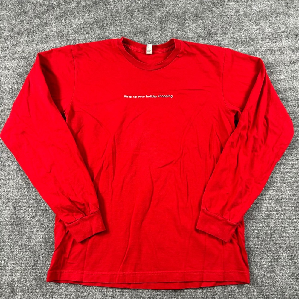 Apple Promo T-Shirt Mens Medium Red Long Sleeve Holiday Graphic American Apparel